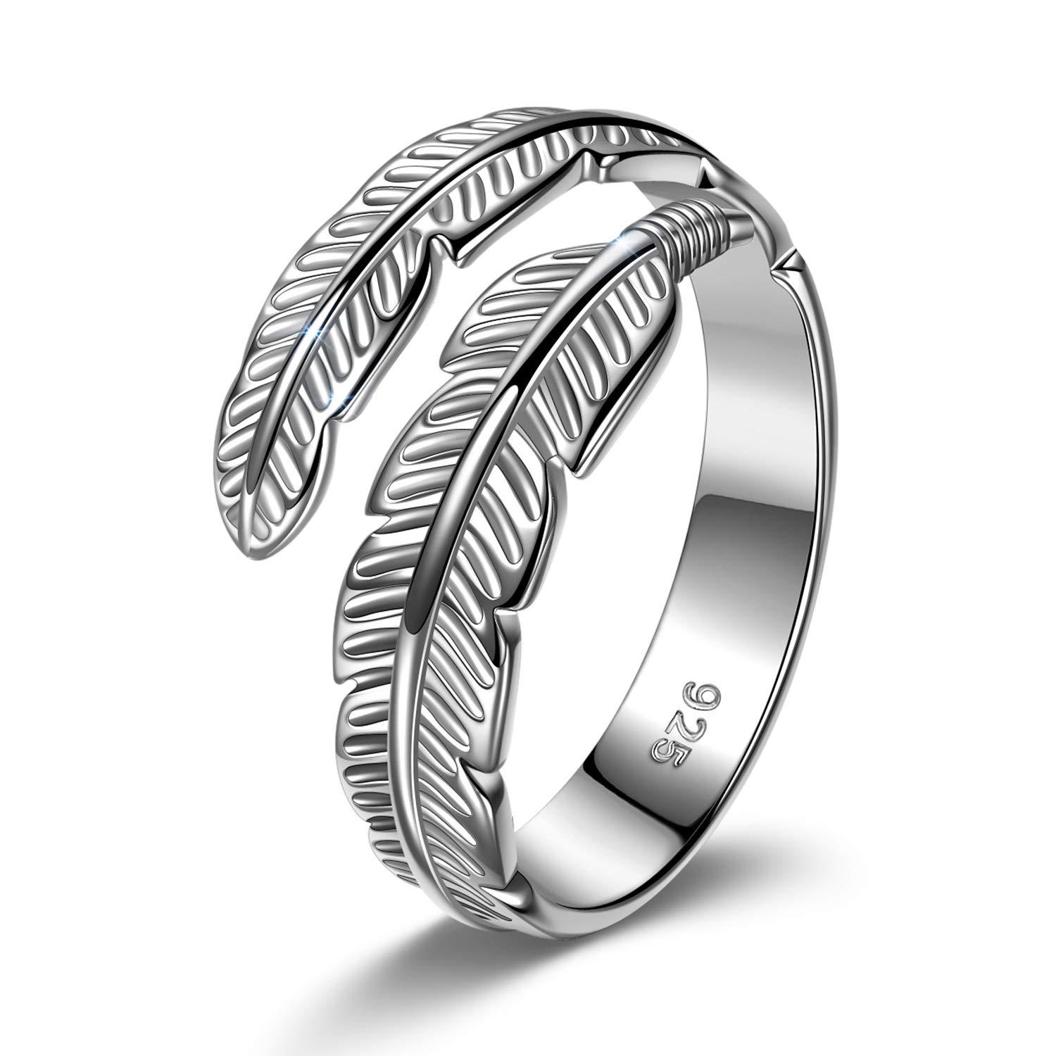 925 Sterling Silver Rings for Women/Men, Feather Thumb Ring for Women Adjustable Rings, Plated Platinum, Mother's Day Gift for Mum, Birthday for Her