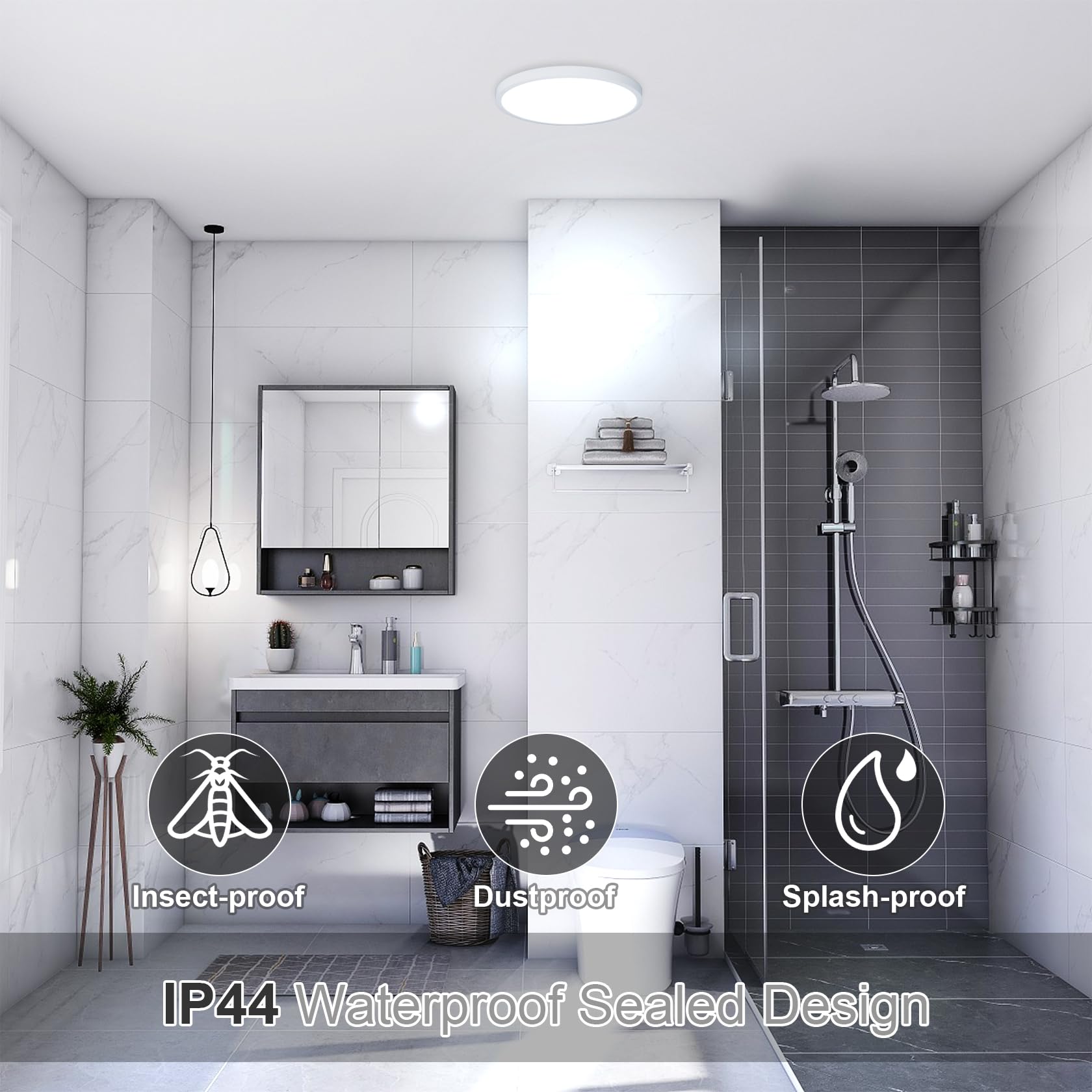 LUTW Bathroom Light, 18W 1930LM Ultra-Thin LED Ceiling Light, 6500K Cool White, Waterproof IP44, Dome, Modern - Image 4