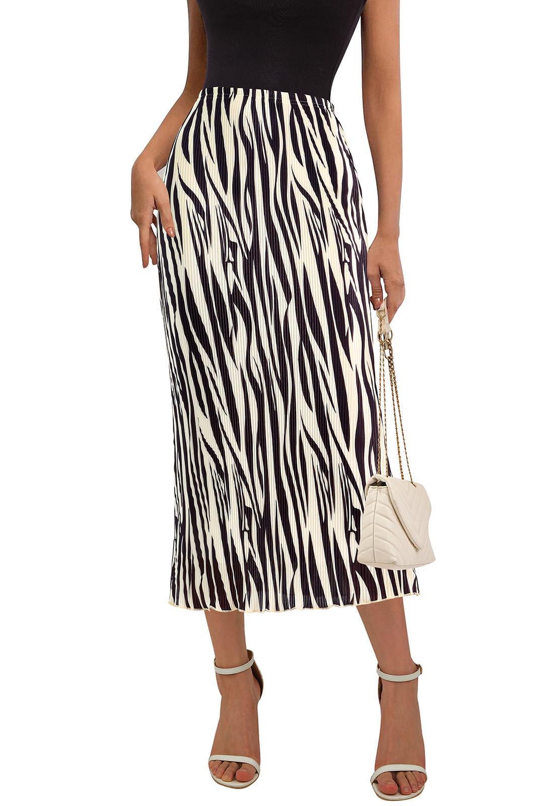 PRETTYGARDEN Women's 2026 Spring High Waist Graphic Print A Line Pleated Long Skirts for Women Trendy Plisse Midi Skirt