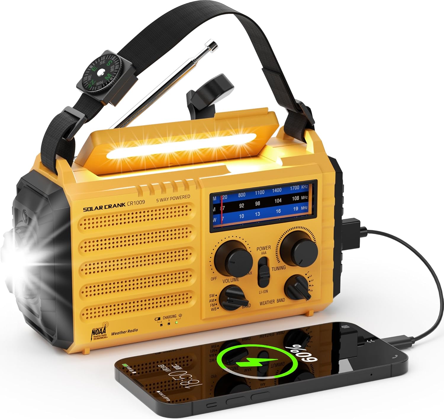 Emergency Weather Radio 5 Ways Powered Crank Solar Radio Portable AM FM SW NOAA Weather Radio Battery Operated