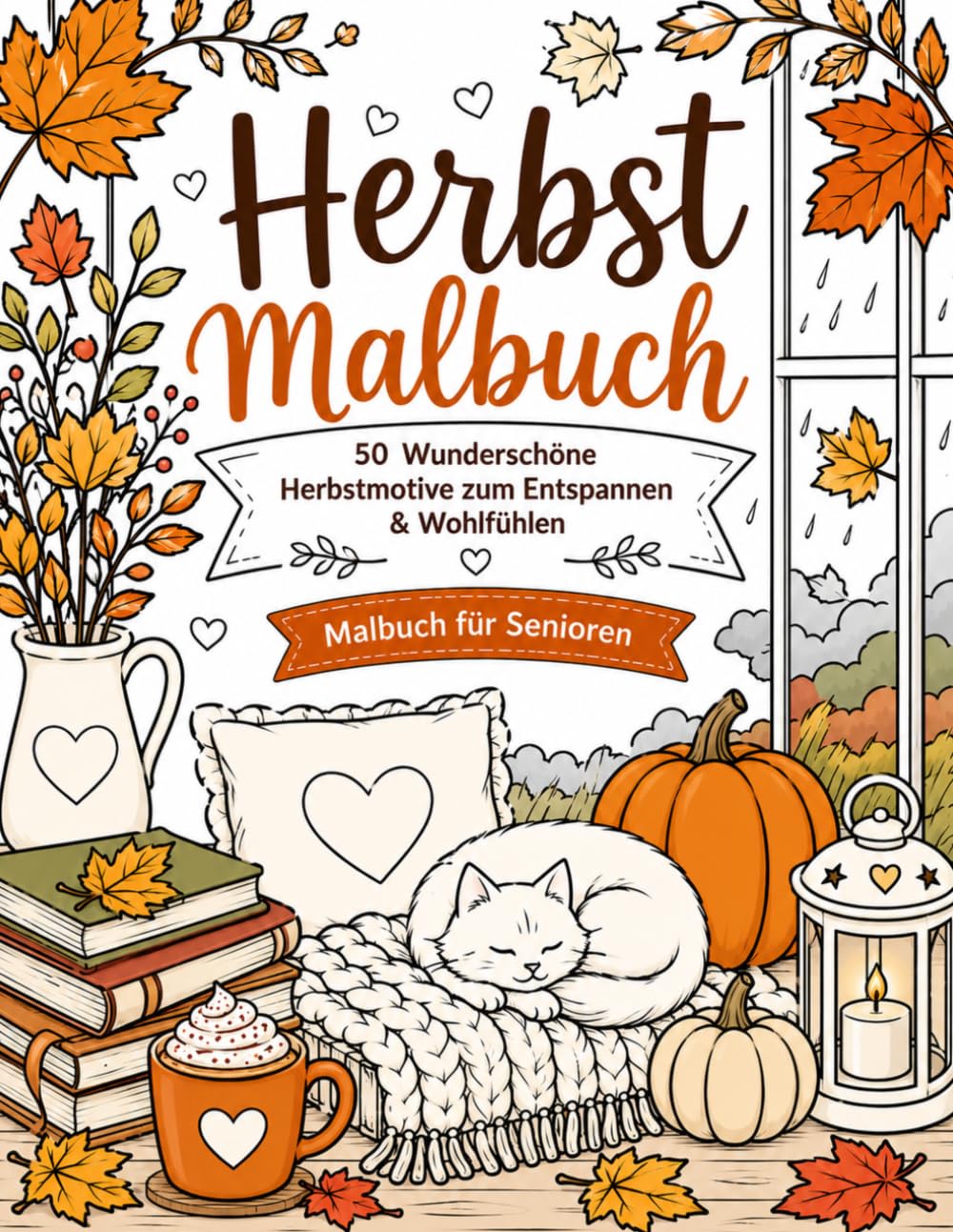 Herbst Malbuch: 50 Wunderschöne Herbstmotive zum Entspannen & Wohlfühlen: Malbuch für Senioren (Gemütliche Jahreszeiten: Verzaubernde Rückzugsorte)