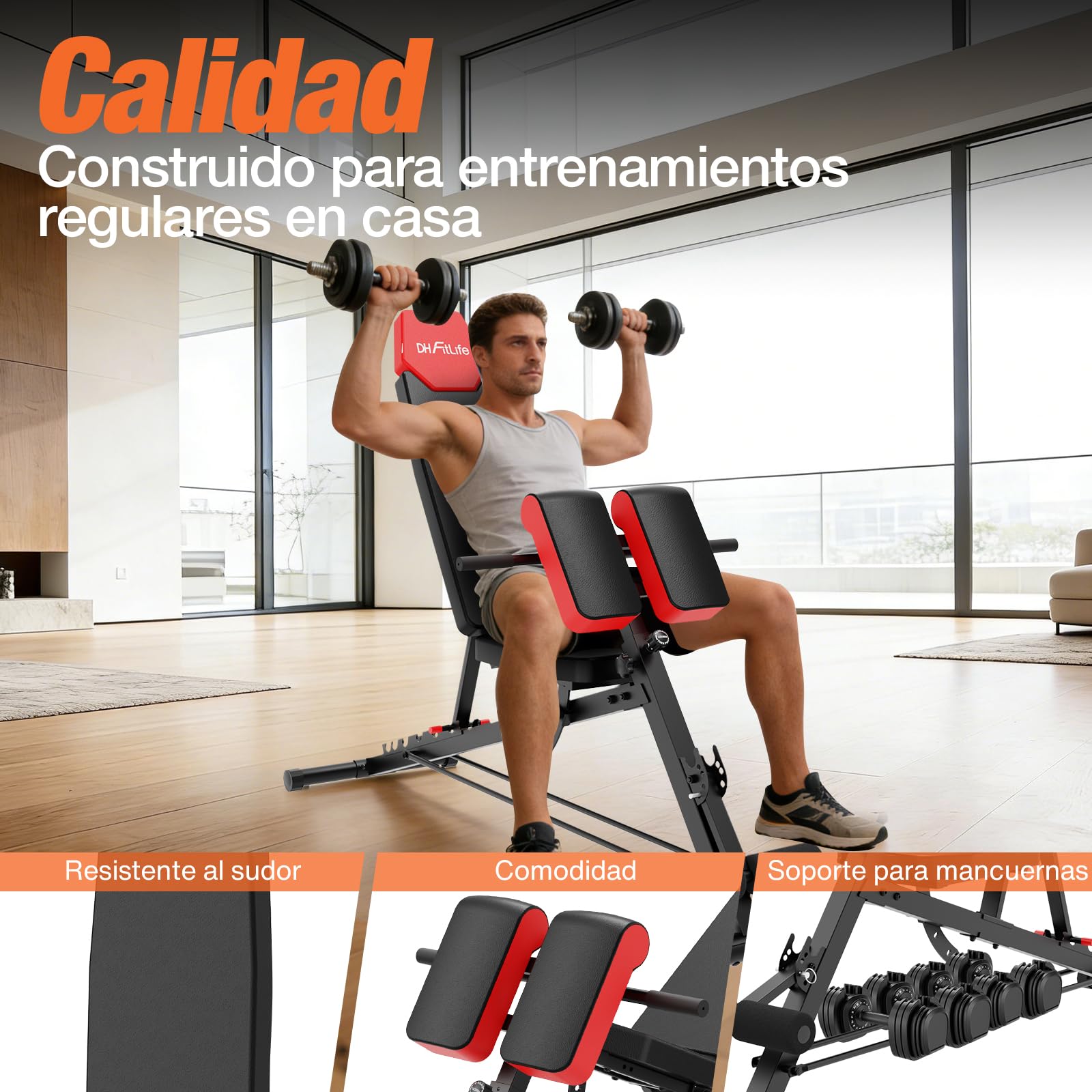 DH FitLife Banco de pesas ajustable 6 en 1 350 kg, multifuncional plegable para press de banca y entrenamiento completo en casa y gimnasio