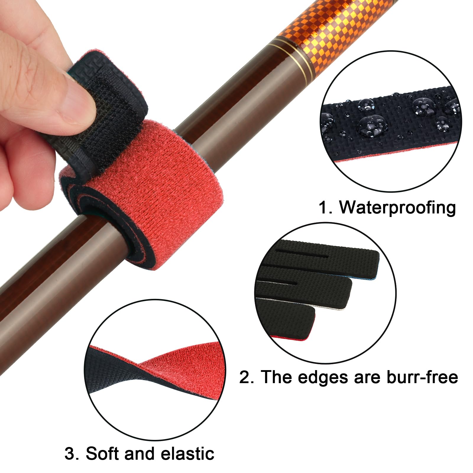 Annyswit 12 Pcs Adjustable Fishing Rod Straps Reusable Neoprene Ties Straps Elastic Fishing Rod Belt Ties for Fixing Fishing Rods Spinning & Sea & Feeder & Carp Rod Protection - Image 3