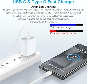 25W Android Phone Charger Super Fast Charging for Samsung Galaxy A17 A16 A15 5G A07 A06 A56 5G A55 A14 A13 A25 A35 A36 A54 A53 A04s A03s S25 S24 S22 S21, USB C Fasy Charger with 6ft Type C Cable Cord