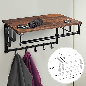 Miadomodo Wandgarderobe Mit Ablage 66 5 X 30 X 32cm Mit 5 Haken Und Hangestange Metall Schwarz Vintage Wandregal Garderobe Wandschrank Hangeregal Garderobenhaken Amazon De Kuche Haushalt