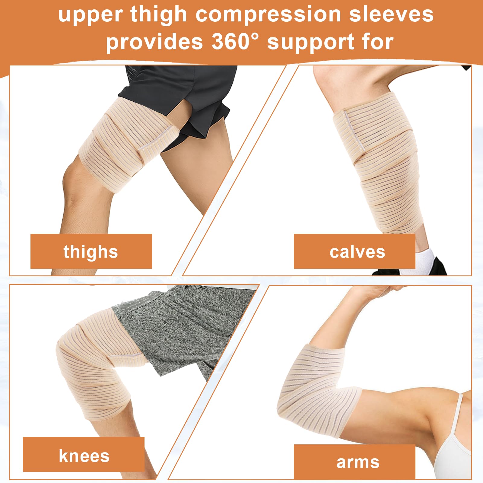 2 PCS Thigh Hamstring Compression Sleeve, Adjustable Thigh Compression Wraps for Varicose Veins Treatment for Legs, Nylon Quad Knee Support Bandage, Versatile Compression for Knee, Calf, Arm SkinColor — Amazon image 5