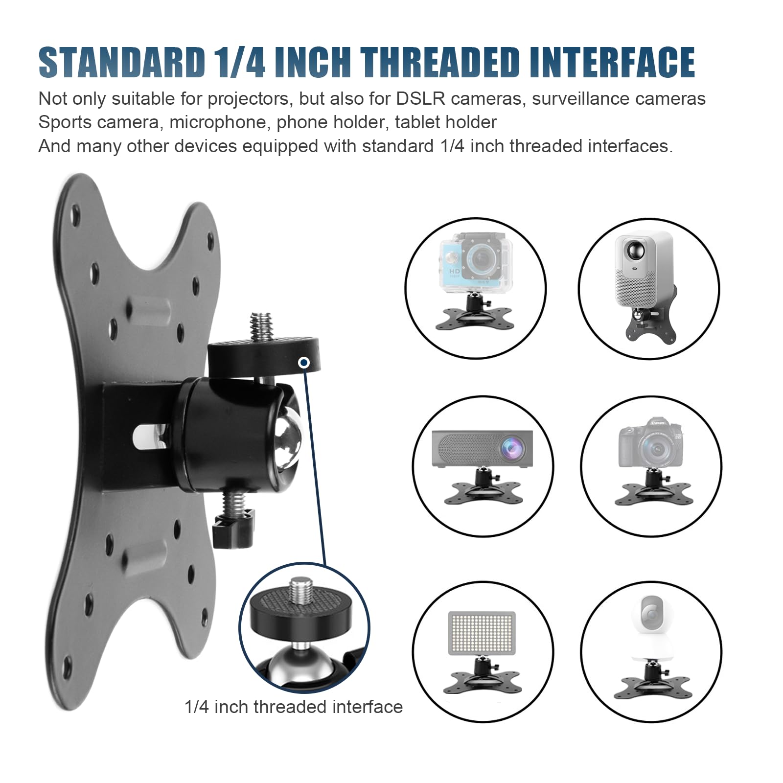 Supporto Proiettore, Supporto Proiettore a Soffitto, Staffa Proiettore Soffitto Regolabile a 360°, Supporti per Videoproiettore Universale Adatto per Home Theater, Sale Da Gioco e Uffici, Metallo, Ner