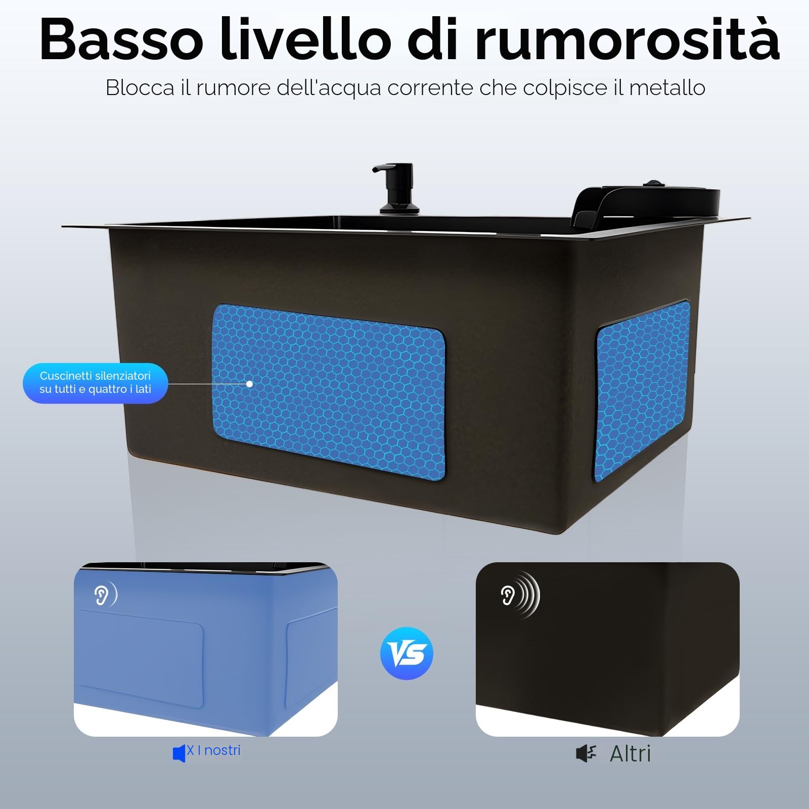 Lavello Nero Lavandino Nero 40x45cm Lavello da Incasso Linea a X Lavello da Cucina Cucina Lavello Includi Rubinetto Estensibile, Spazzola per Tazze, Sgocciolatore e Distributore di Sapone
