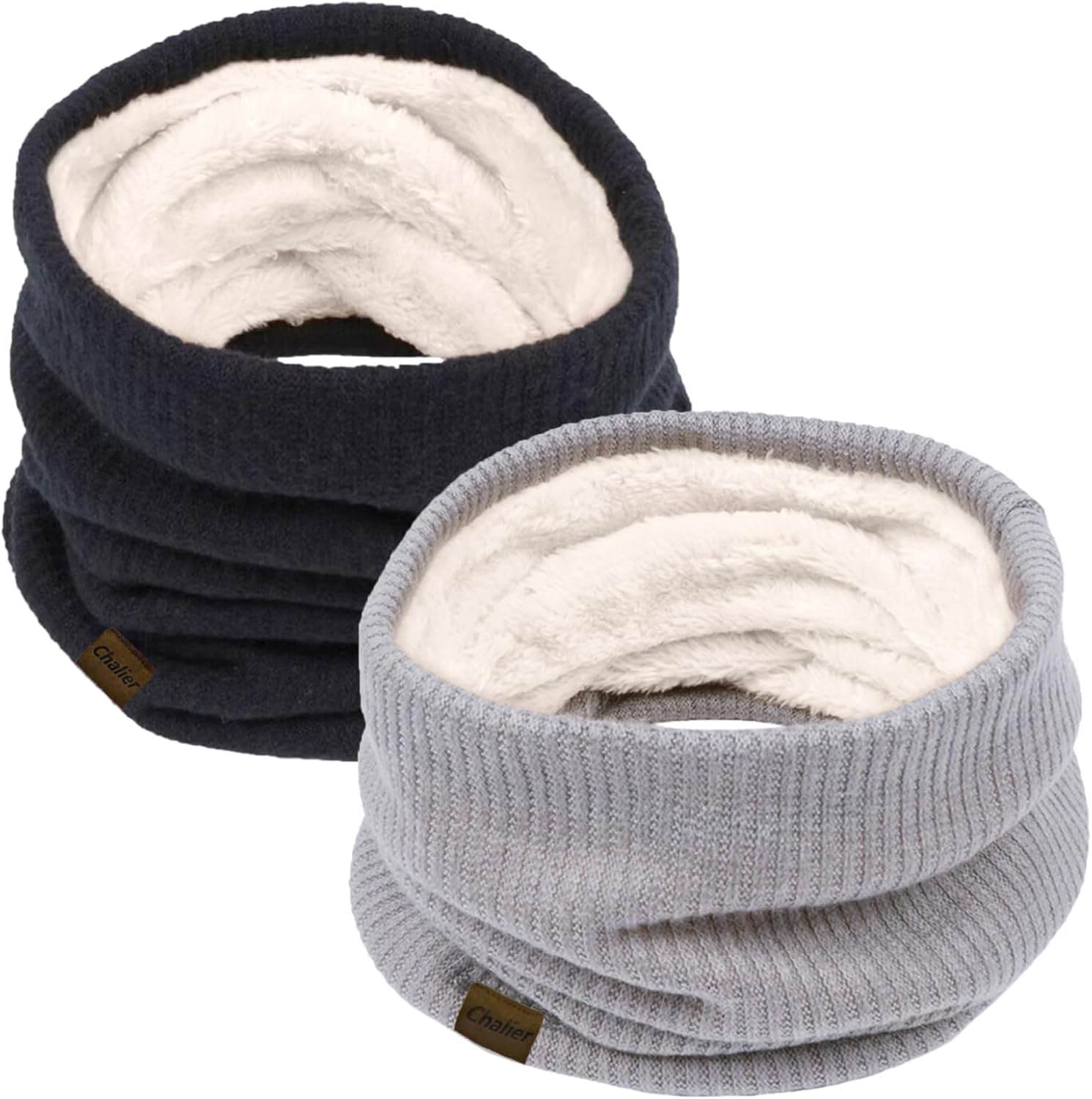 Chalier Infinity Scarf Winter Double-Layer Neck Warmer Knit Fleece Lined Circle Loop Scarves
