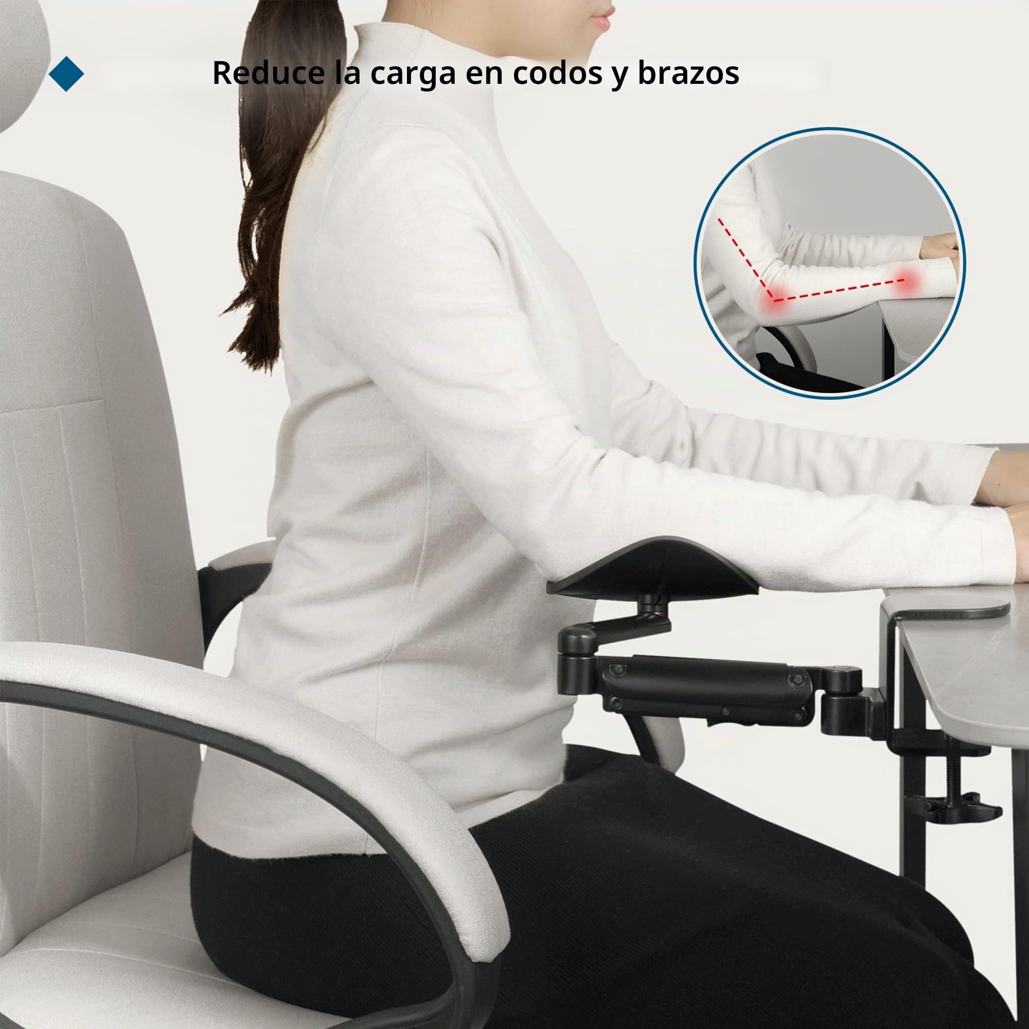 BONTEC Soporte Ergonómico para Reposabrazos para Escritorio, Reposabrazos, Soporte Giratorio para Reposamuñecas (Negro), Extensible y Ajustable, Material de Aluminio