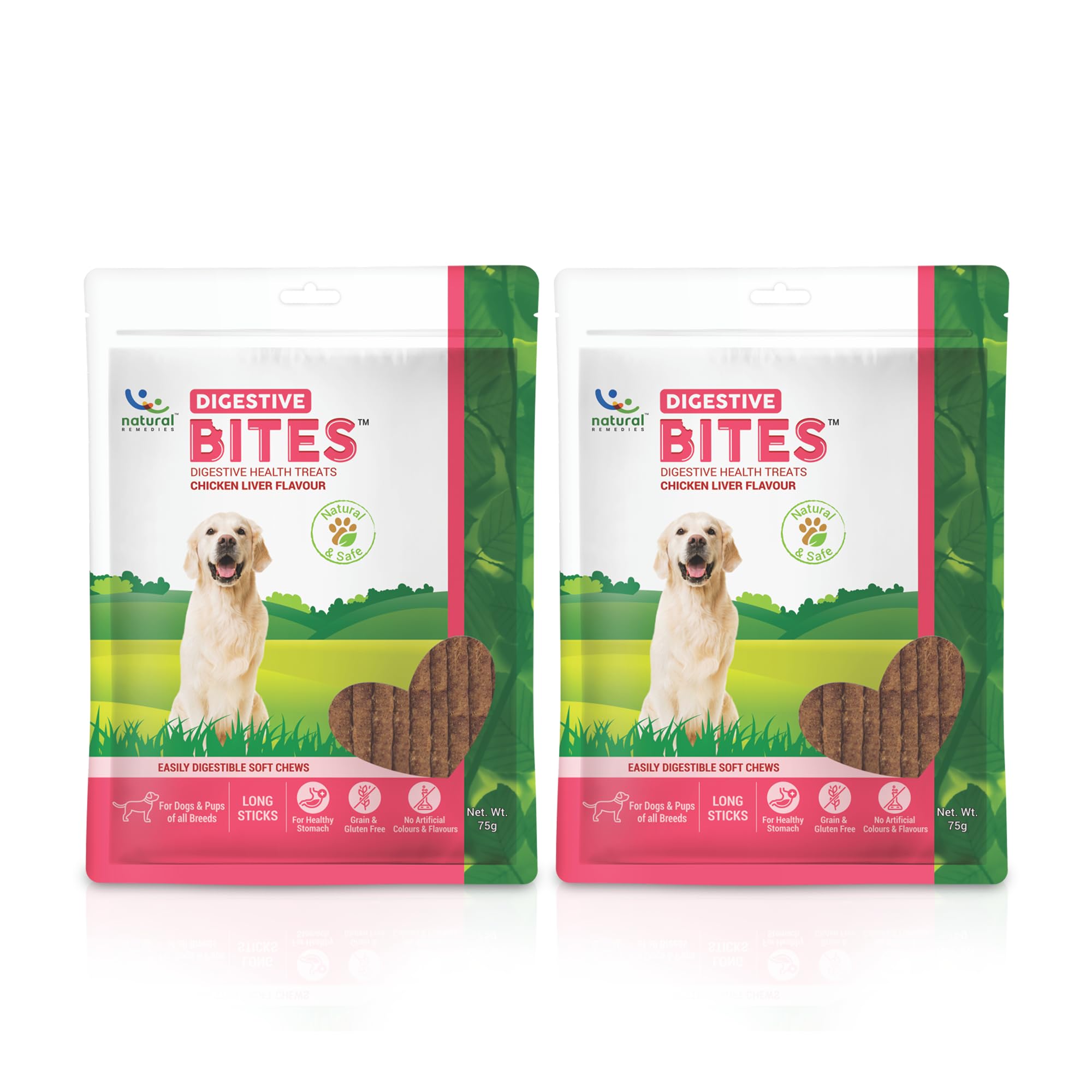 Natural Remedies Digestive Bites, Easily Digestible Soft Chews Long Sticks, Healthy Stomach, Grain & Gluten Free, Natural for Dogs, Pups of All Breeds, Chicken Liver Flavour (Pack of 2-75 gm Each) (B07W5GPJ16) Amazon Price History, Amazon Price Tracker