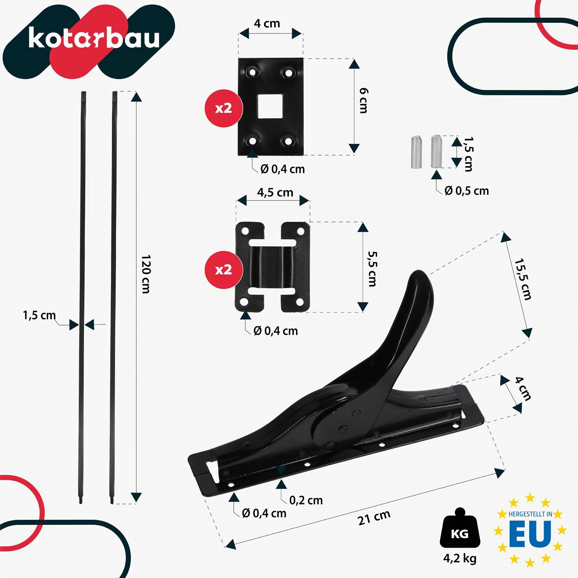 KOTARBAU® Tortreibriegel Torverschluss Türtreibriegel Torbeschlag Torverrieglung Torflügel Torriegel Garagenschloss Torzubehör Set Pulver Schwarz 2500 mm