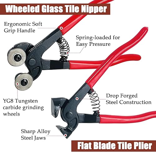 Miniatura 2 de Juego de 2 cortadores de azulejos de vidrio, pinza de corte de azulejos de cerámica resistente y pinza de mosaico de vidrio con ruedas para espejo