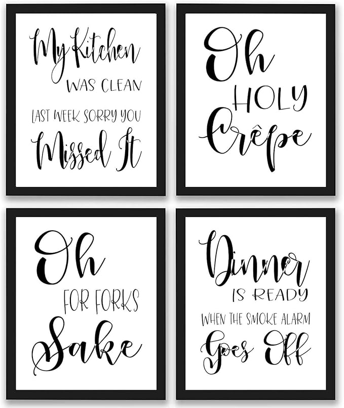 amazon com thenamestore kitchen quotes and sayings art prints set of four photos 8x10 unframed great gift for kitchen decor kitchen pictures or kitchen wall art posters prints
