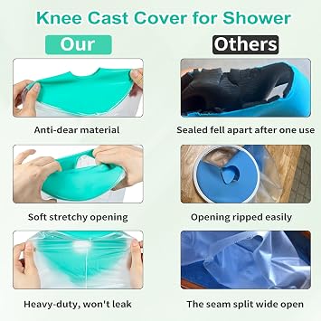 SUPERNIGHT Child Waterproof Knee Cast Cover for Shower, Protects Leg Knee Wounds, Burns, and Injuries, Reusable Seal Watertight Bandage Protector (Child Knee Green)