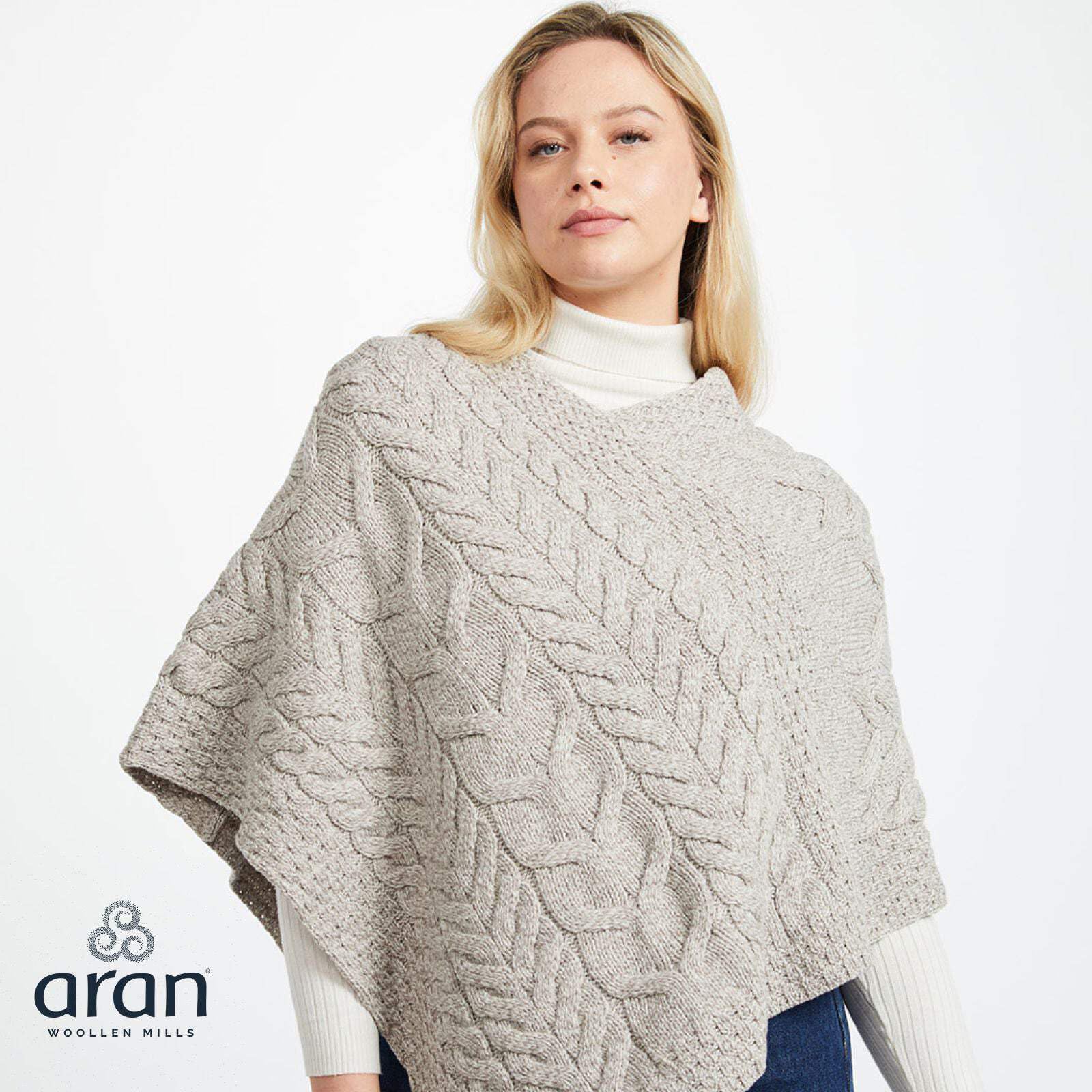 Aran Woollen Mills Super miękkie, stylowe ponczo ze 100% wełny merynosów