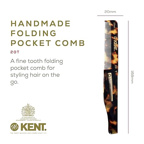 Miniatura 2 de Kent 20T TY - Peine de bolsillo plegable hecho a mano para hombres, peine alisador de pelo de dientes finos para el cuidado diario del cabello,