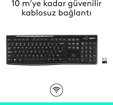 Logitech K270 Wireless Keyboard, Keypad, Liquid Spill Resistant, 10 m Usage Distance, Turkish Q Keyboard, Black