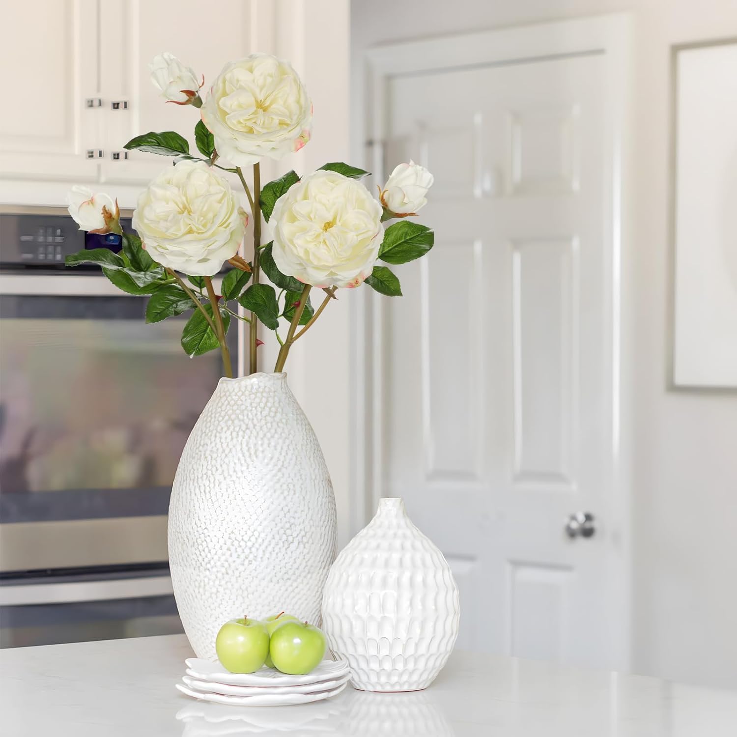 Real Touch Artificial Roses (Set of 3) – 23.6" Long Stem White Garden Roses – Lifelike Faux Silk Flowers for Wedding Bouquets, Home Décor, Centerpieces & Floral Arrangements - Image 4