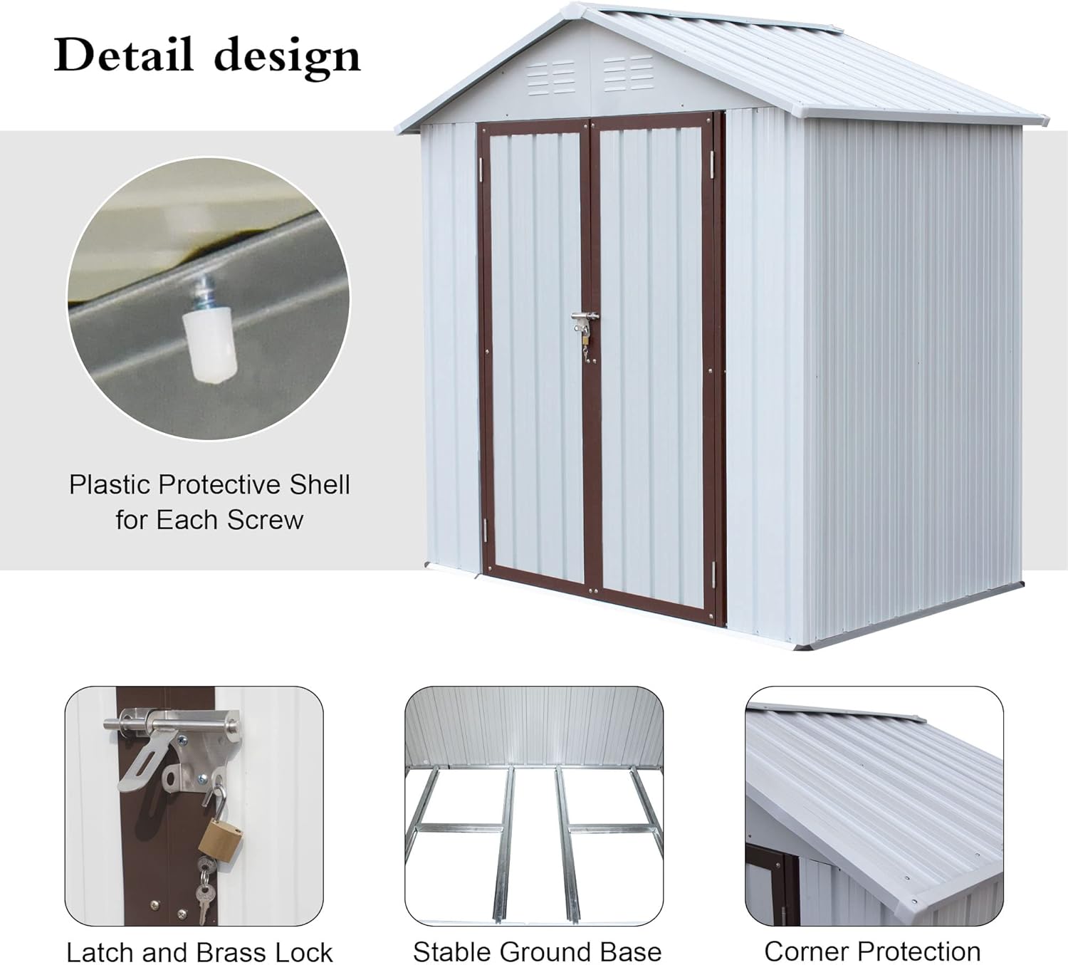 Detailed product dimensions of the EMKK 6x4ft shed in centimeters and inches