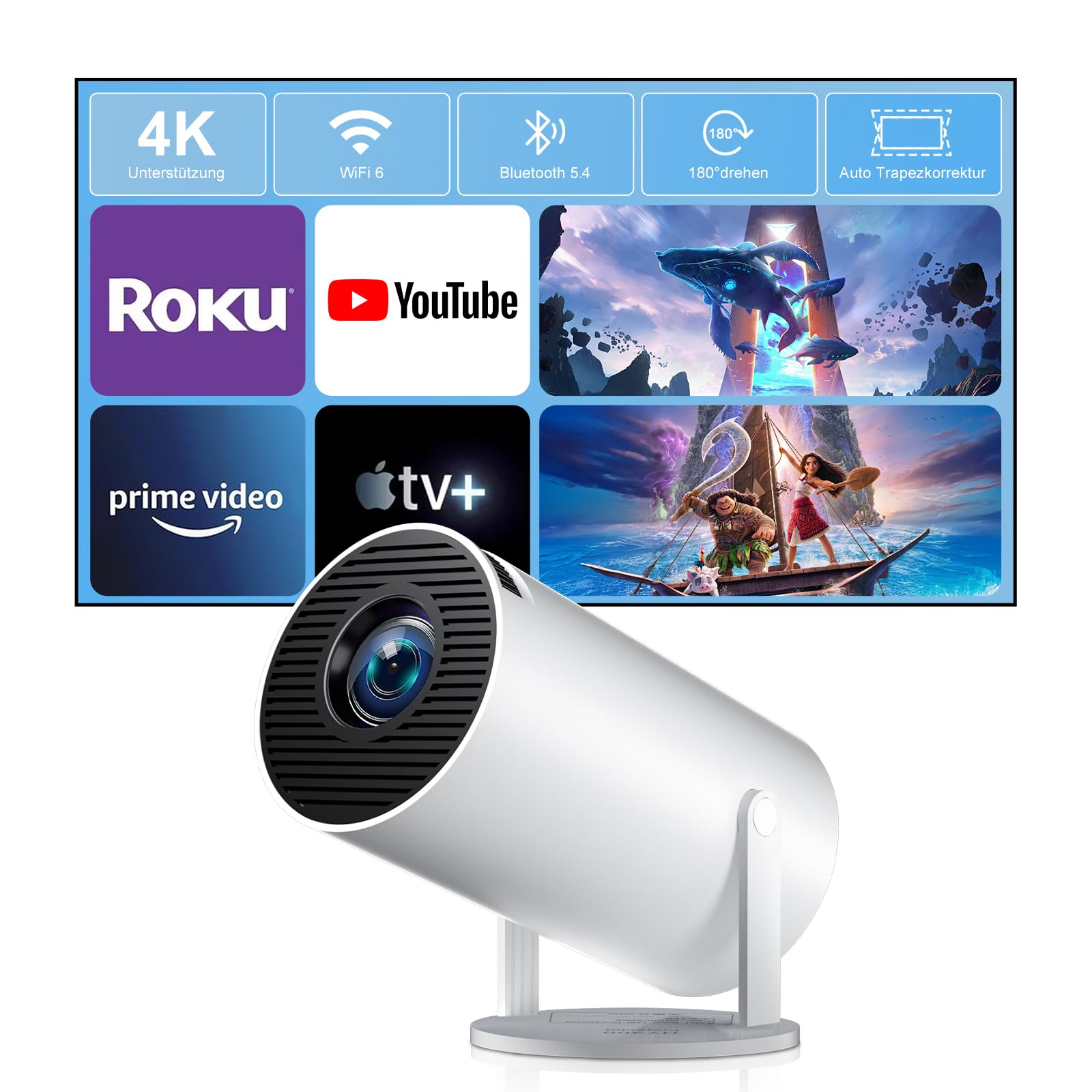 zdssy mini beamer,portable projector supports 4k,wifi 6 bt 5.2,autofocus/trapezoidal correction smart mini projector,180° rotatable,portable video projector film projectors for outdoor