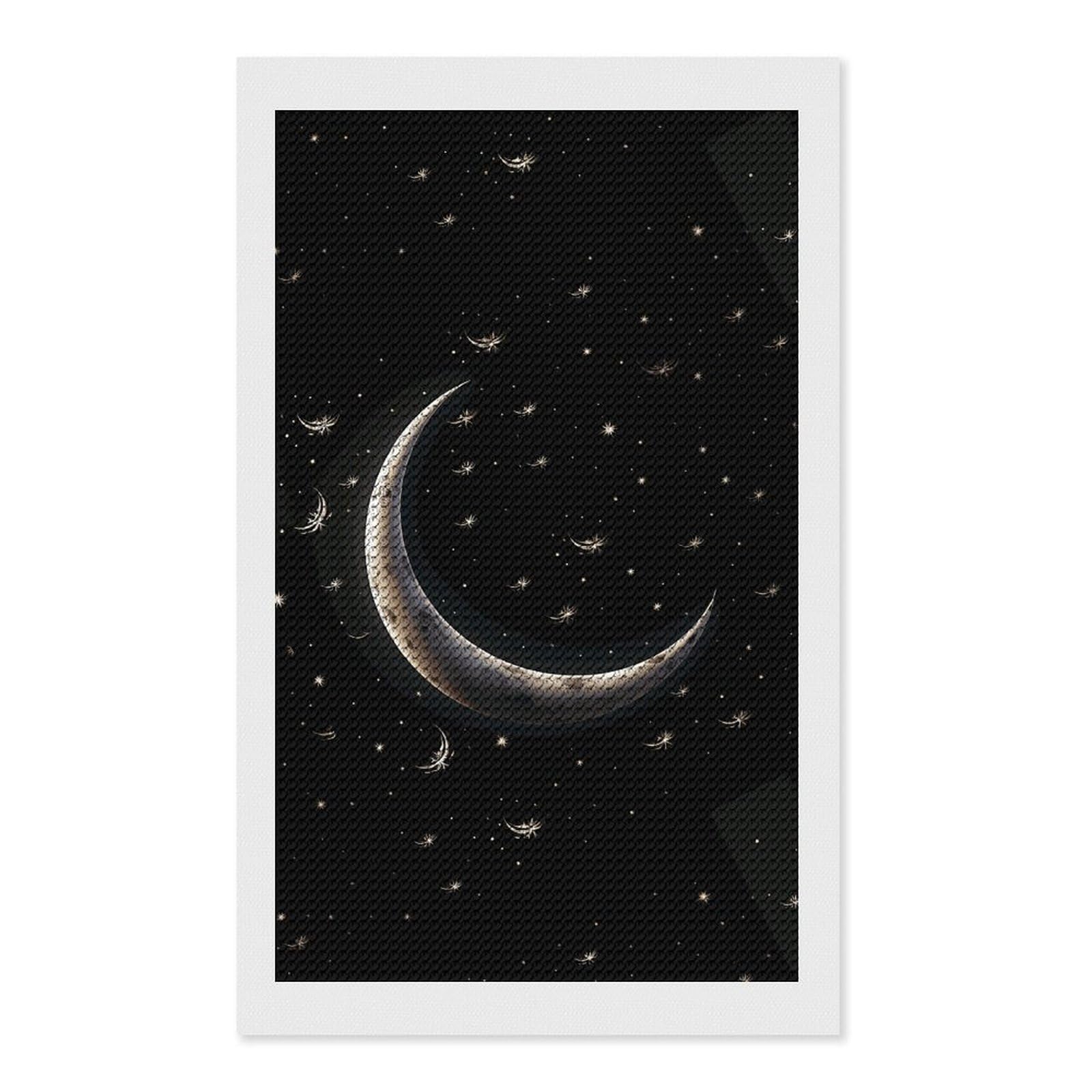 Crescent Moon on Black Background Diamond Art Kits for Adults, DIY 5D Diamonds Painting Kits for Beginner, Round Full Drill Diamond Dots Painting, Diamonds Pictures Gem Art And Crafts Wall Decor 12"x2