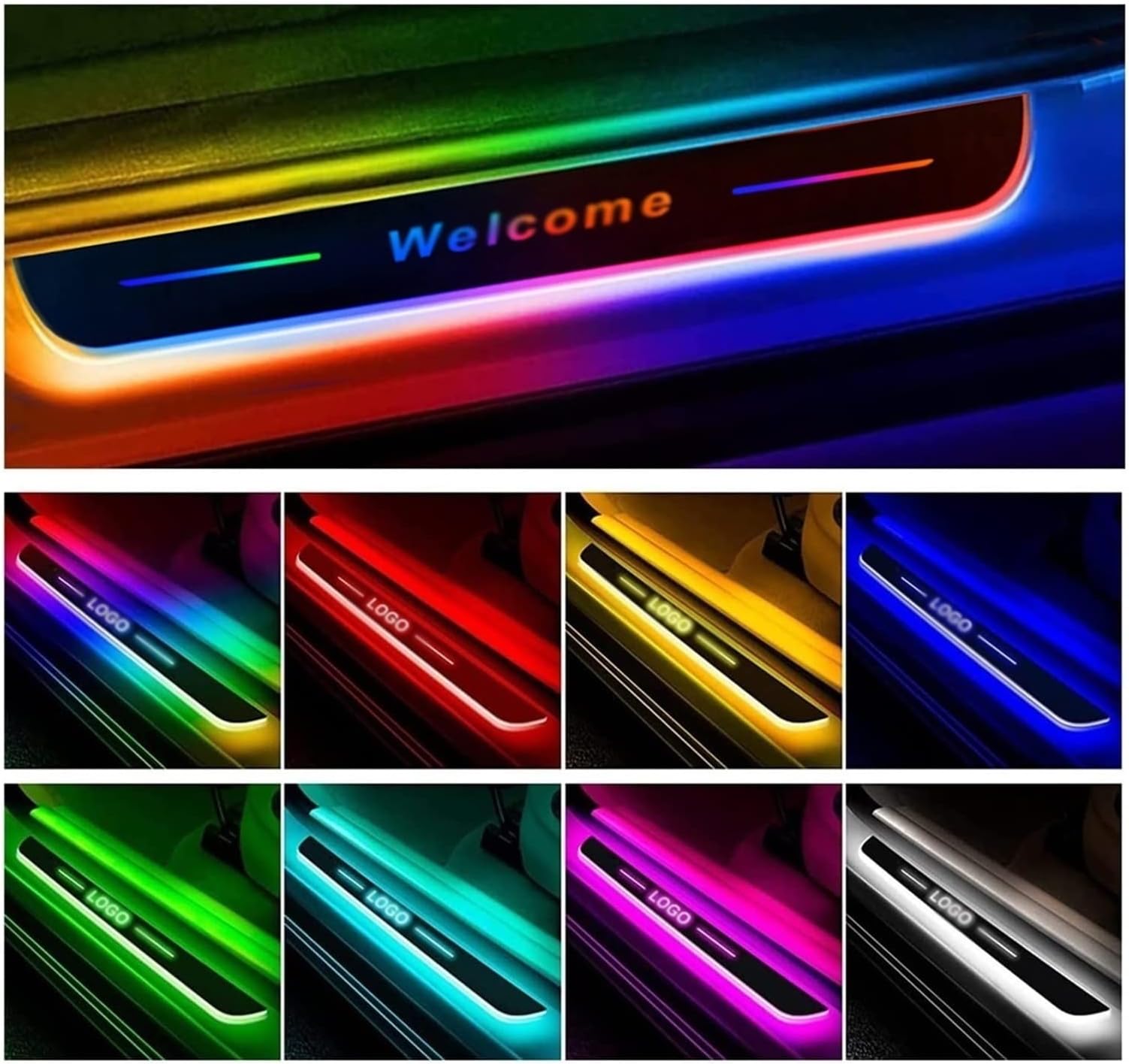 LED Car Door Sill Lights, Customization Wireless Car Pedal Pathway Light, IP67 Waterproof, 7 Lighting Colors, Auto-Sensing Led Door Sill Pro for All Car Models
