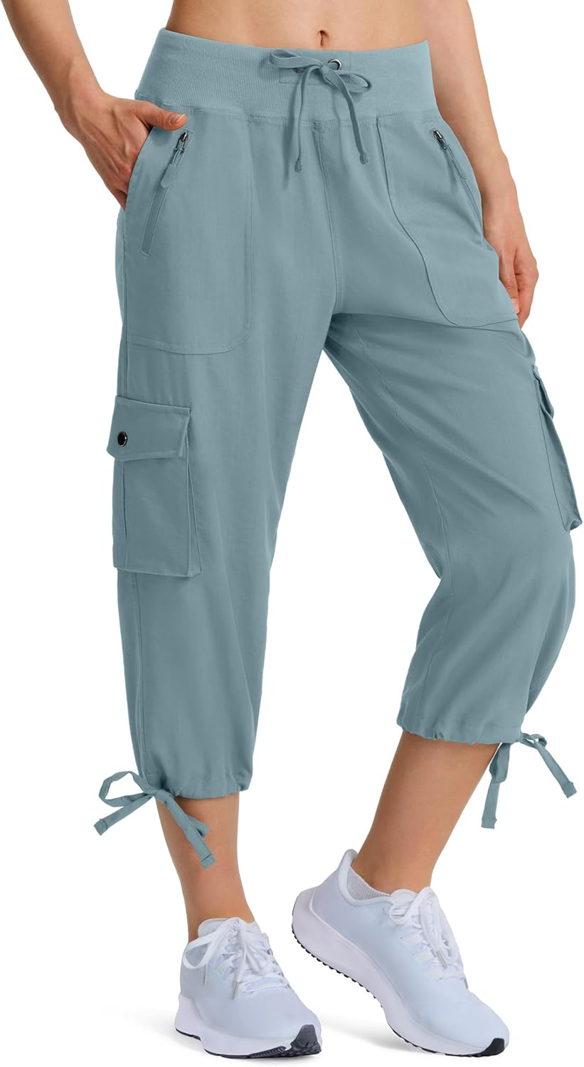 Ksmien Women's Hiking Capris Quick Dry Lightweight Ladies Summer Cargo Pants 8 Pockets for Travel Camping