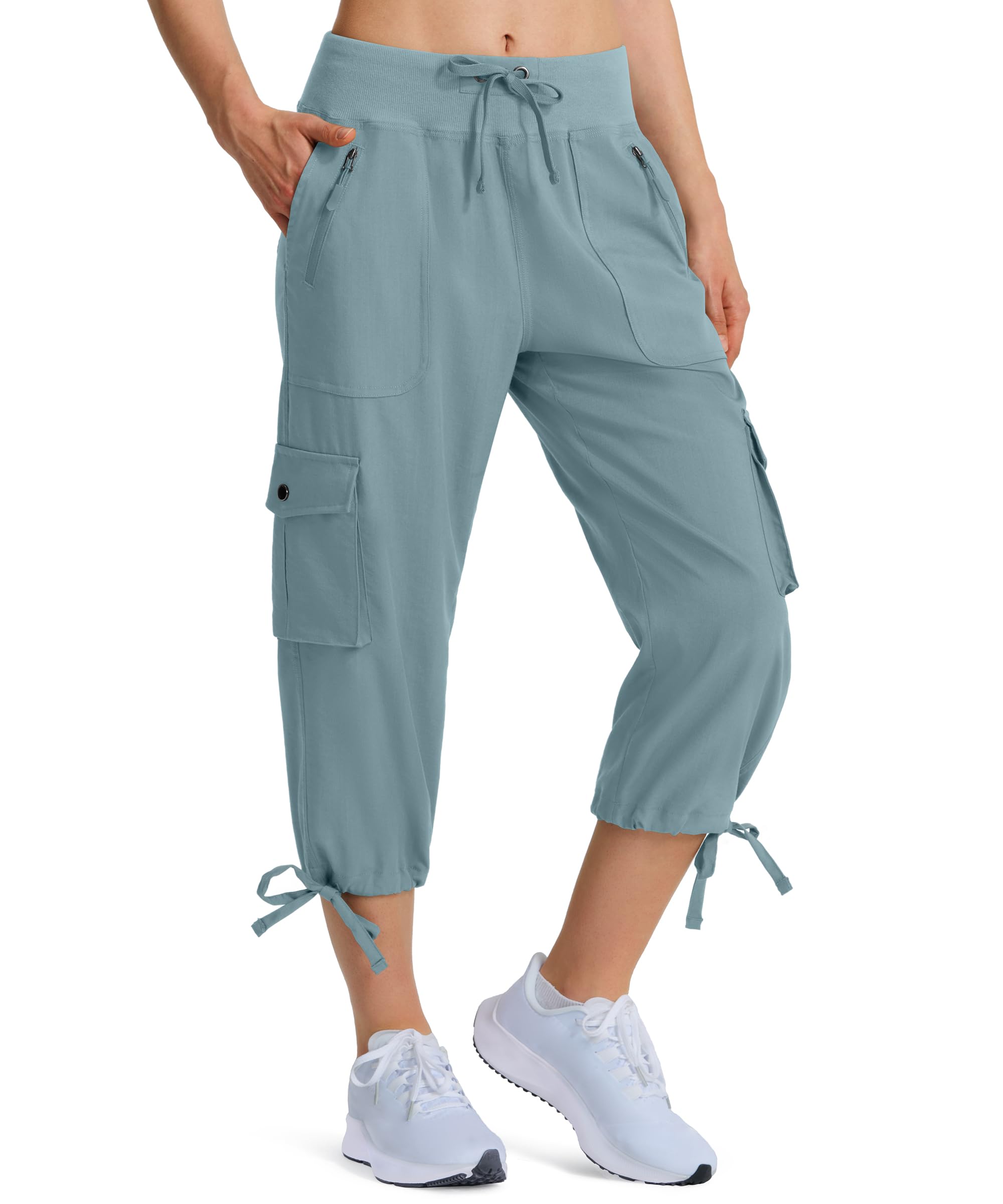 Ksmien Women's Hiking Capris Quick Dry Lightweight Ladies Summer Cargo Pants 8 Pockets for Travel Camping