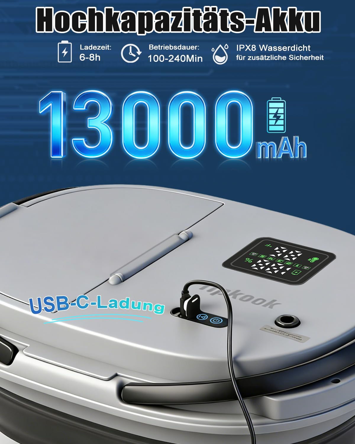 Campingdusche Tragbare 13000mAh Camping Dusche mit Pumpe 20L Klappbarer Eimer USB-Aufladung
