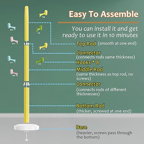 Vista 12 de Perchero independiente, 2 percheros de altura ajustable con 8 ganchos de ABS, árbol de abrigo para niños con base redonda resistente, soporte Blanco