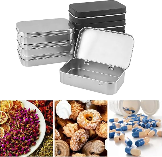 8 Pack Small Metal Tin Boxes with Lids, Plain Silver, 9.5x6x2.2cm, Storage