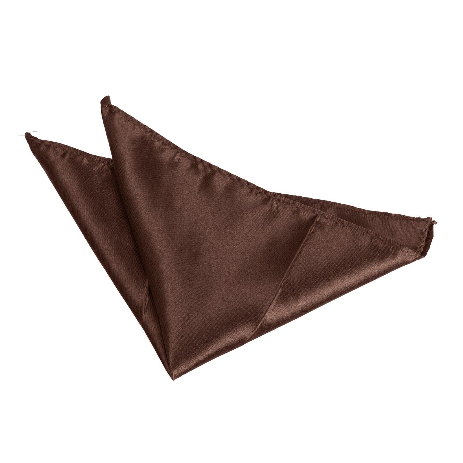 Men's Pocket Square Satin Solid Colour Hanky Handkerchief - Choose Colours (Brown)