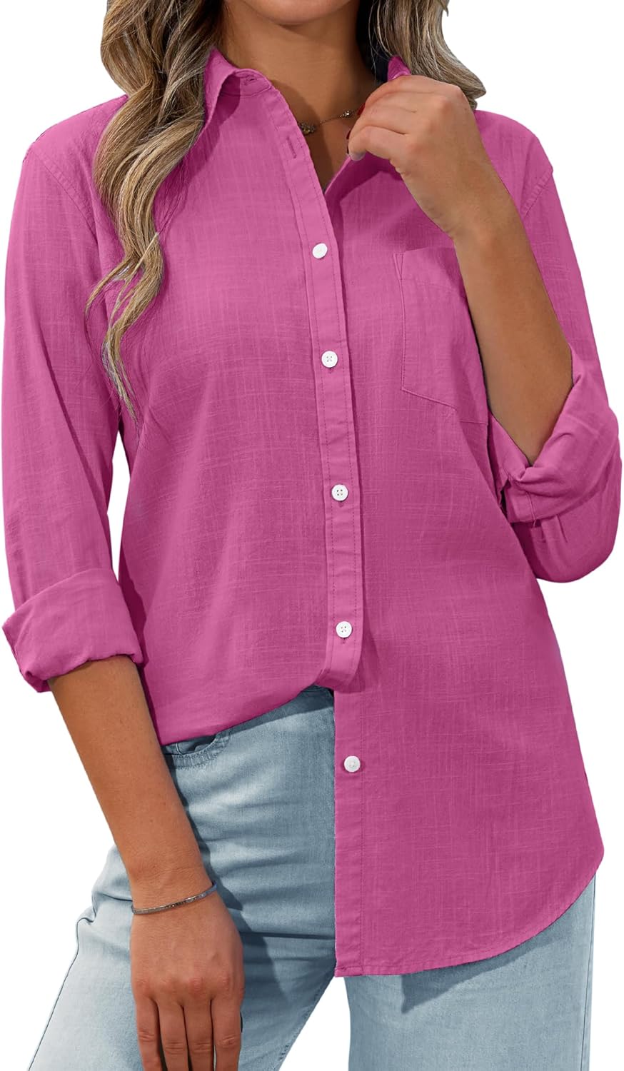 siliteelon Womens Button Down Shirt Linen Button Up Shirts for Women Long Sleeve Summer Shirt Collared Blouse Linen Tops