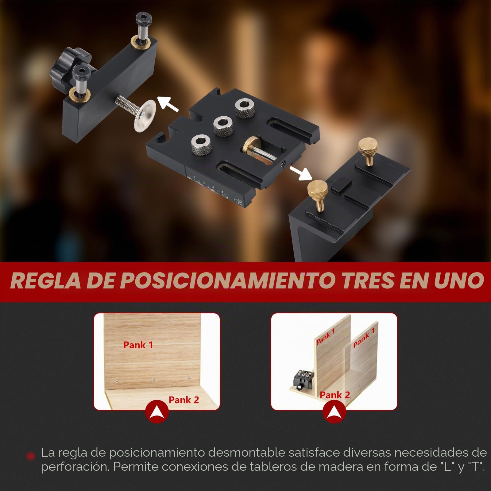 plantilla de perforación para espigas de madera de 6/8/10/15 mm – guía de taladro 3 en 1 para carpintería, orificios de espiga precisos, localizador con clip de posicionamiento, perforadora.
