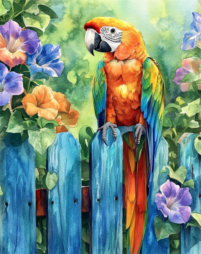 Henypt Counted Cross Stitch Kit for Adults Pre Printed, Beautiful Parrot DIY 11Ct Embroidery Sewing Starter Kit Stamped Needlework Easy Beginners (Stamped Home)