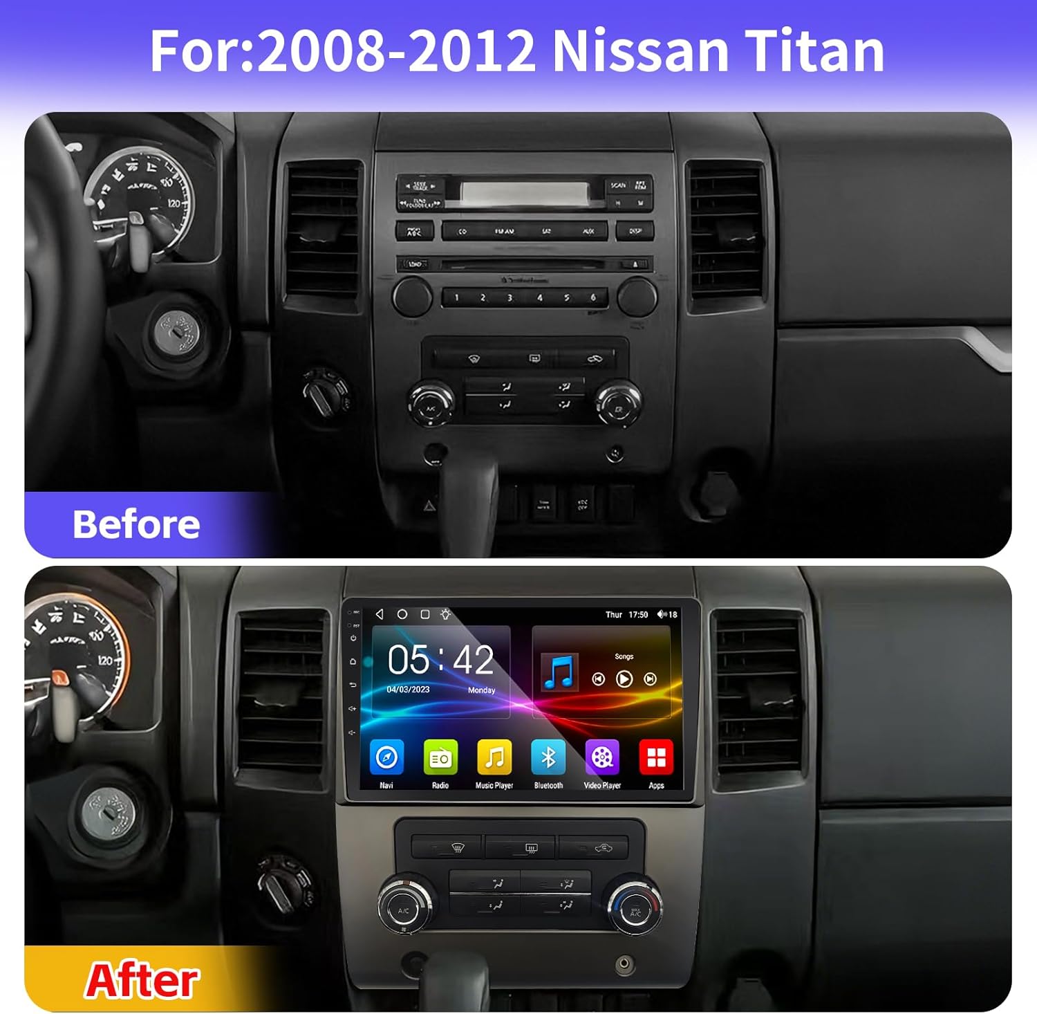 4+64G Car Radio for Titan 9 inch Touch Screen 2008 2009 2010 2011 2012 Stereo,Wireless Carplay/WiFi/Bluetooth/EQ Audio/Andriod Auto/AM/FM/Navigation/AHD Camera