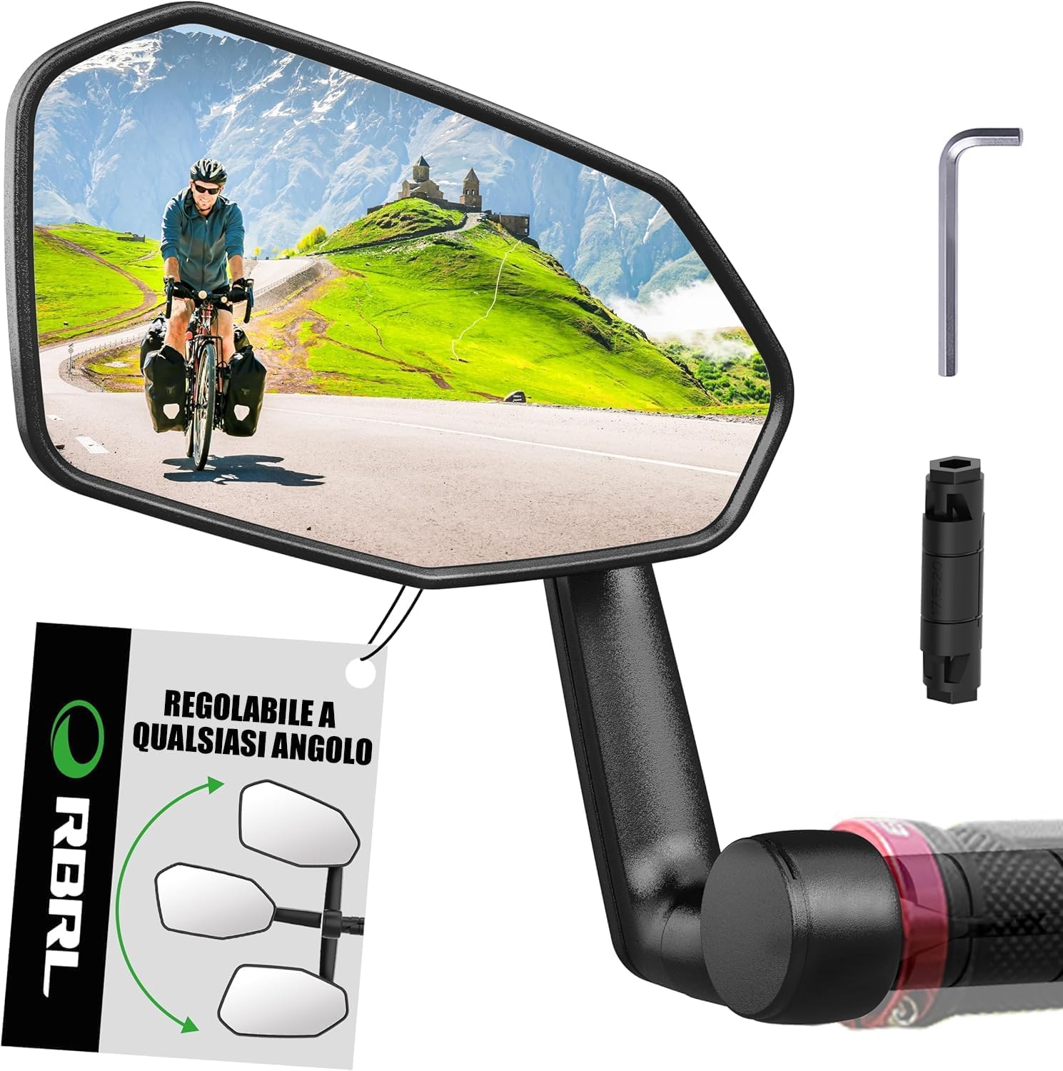 RBRL Specchio retrovisore per bicicletta, non facile da bloccare, infrangibile e duraturo, regolabile a 360° per e-bike (sinistra)