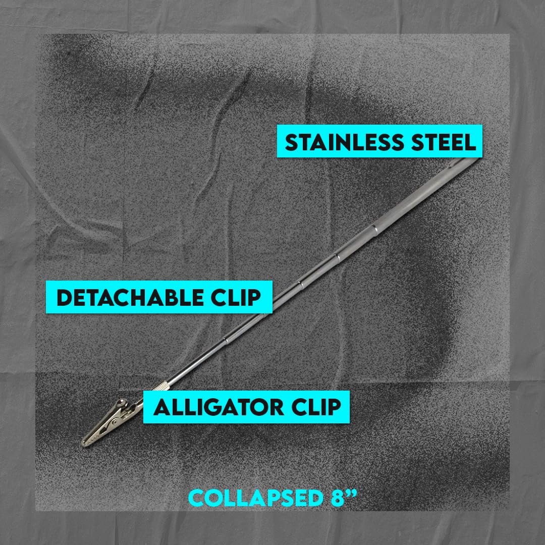 SE 35-Inch Extendable Telescopic Alligator Clip Tool - Stainless Steel Grabber With Pocket Clip For Hard-to-Reach Spots