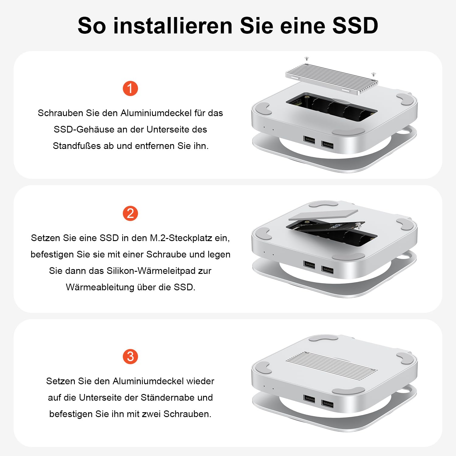 Qwiizlab Mac mini M4/M4 Pro stojak koncentrator z obudową SSD 40 Gb/s USB4 NVMe SSD, host USB-C, 3 USB-A 2.0, dźwięk 3,5 mm, obsługuje M.2 PCIe do 8 TB, kompatybilny z Thunderbolt 4/5