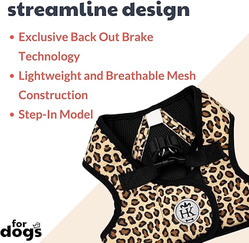 Miniatura 2 de Huxley & Kent Hudson Step-in - Arnés de malla tipo chaleco  Leopardo bronceado (XXS, 2-6 libras)  Fácil control para perros con tiras reflectantes
