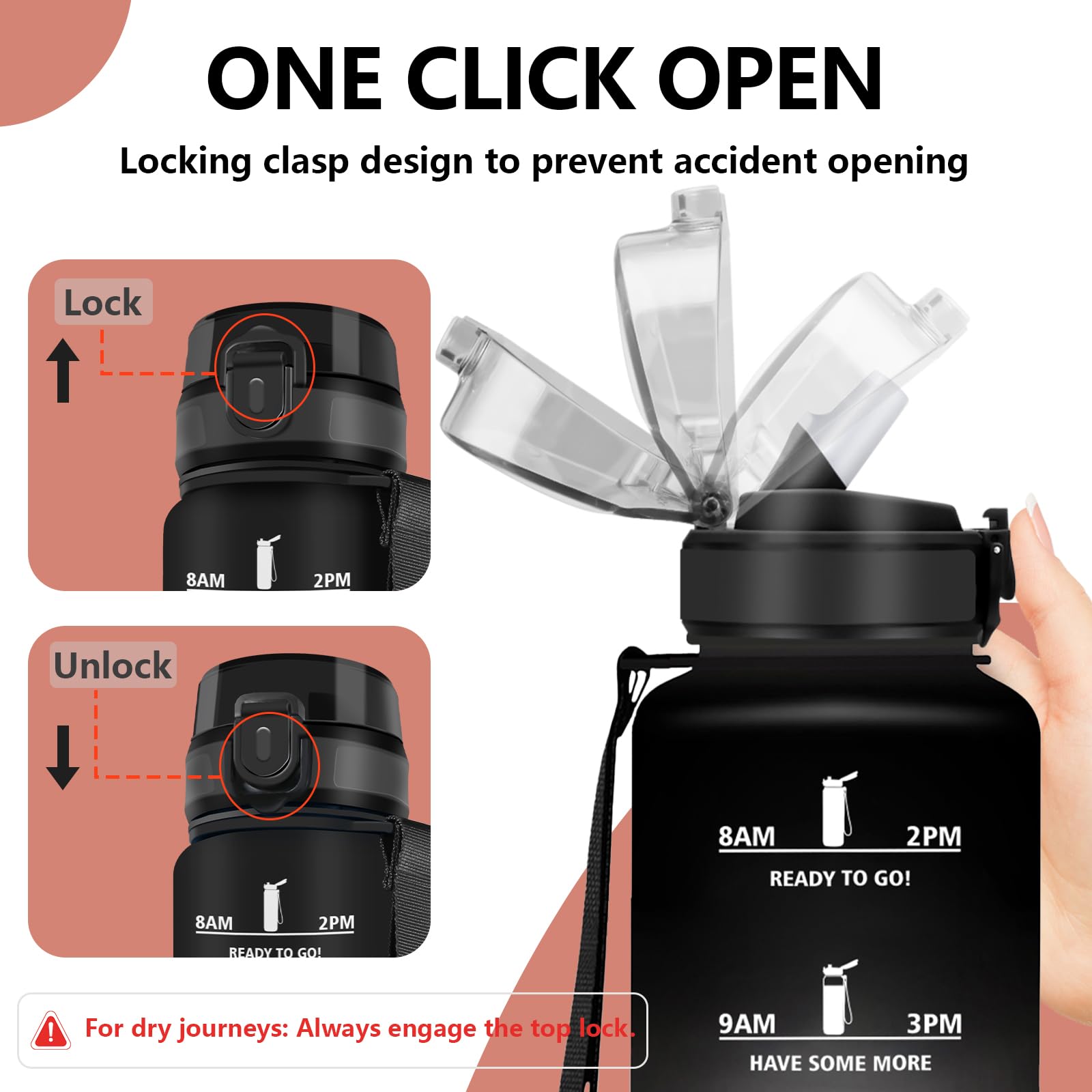 Grsta Borraccia 1,5 litri, Borracce con Cannuccia, Senza Perdite, Borraccia Palestra con Indicatore del Tempo, Bottiglia Motivazionale per Fitness, Ufficio Corsa