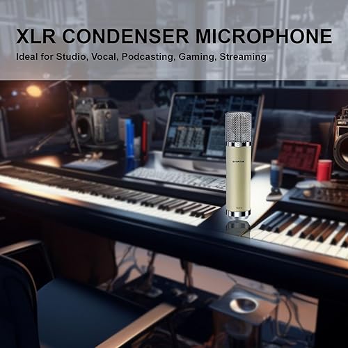 Miniatura 7 de XLR Micrófono condensador con diafragma grande de 1.339 in, micrófono de estudio profesional, grabación cardioide, micrófono FET para computadora,