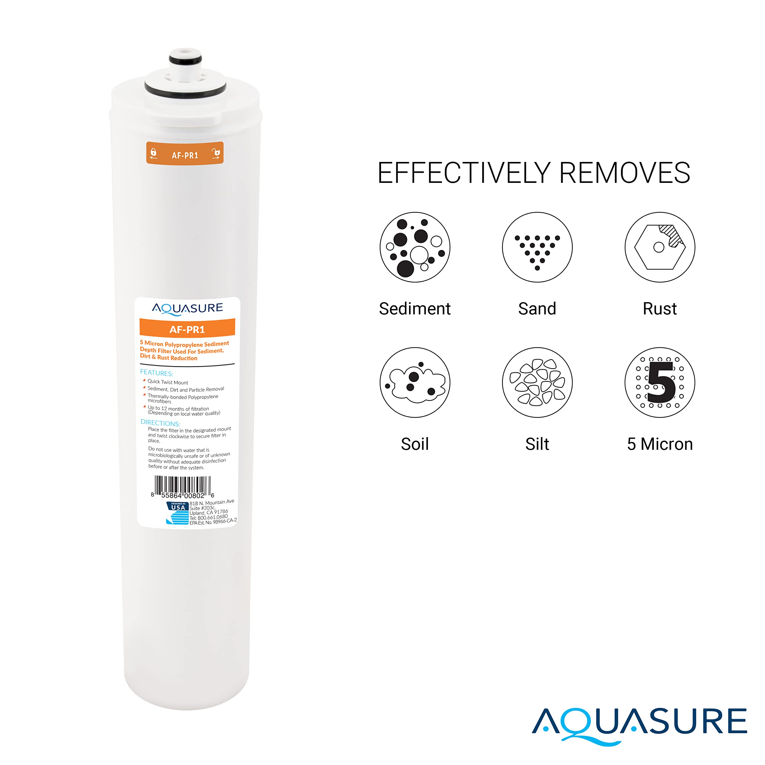 Aquasure Premier Series - Juego de Filtros de Cambio Rápido Purificador de Agua (4 etapas, incluye membrana de ósmosis inversa de 75 GPD)