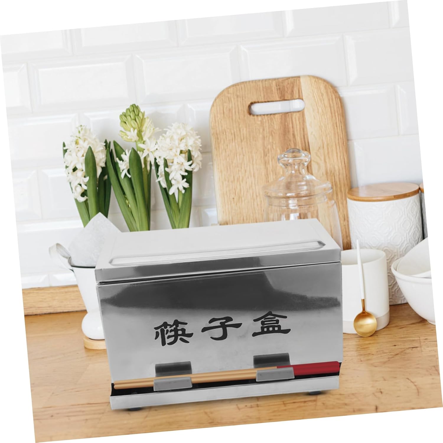 PRETYZOOM Stainless Steel Chopstick Holder Lid Commercial Grade Utensil Organizer for Restaurants and Hotels Sturdy and Stylish Chopsticks Storage Box