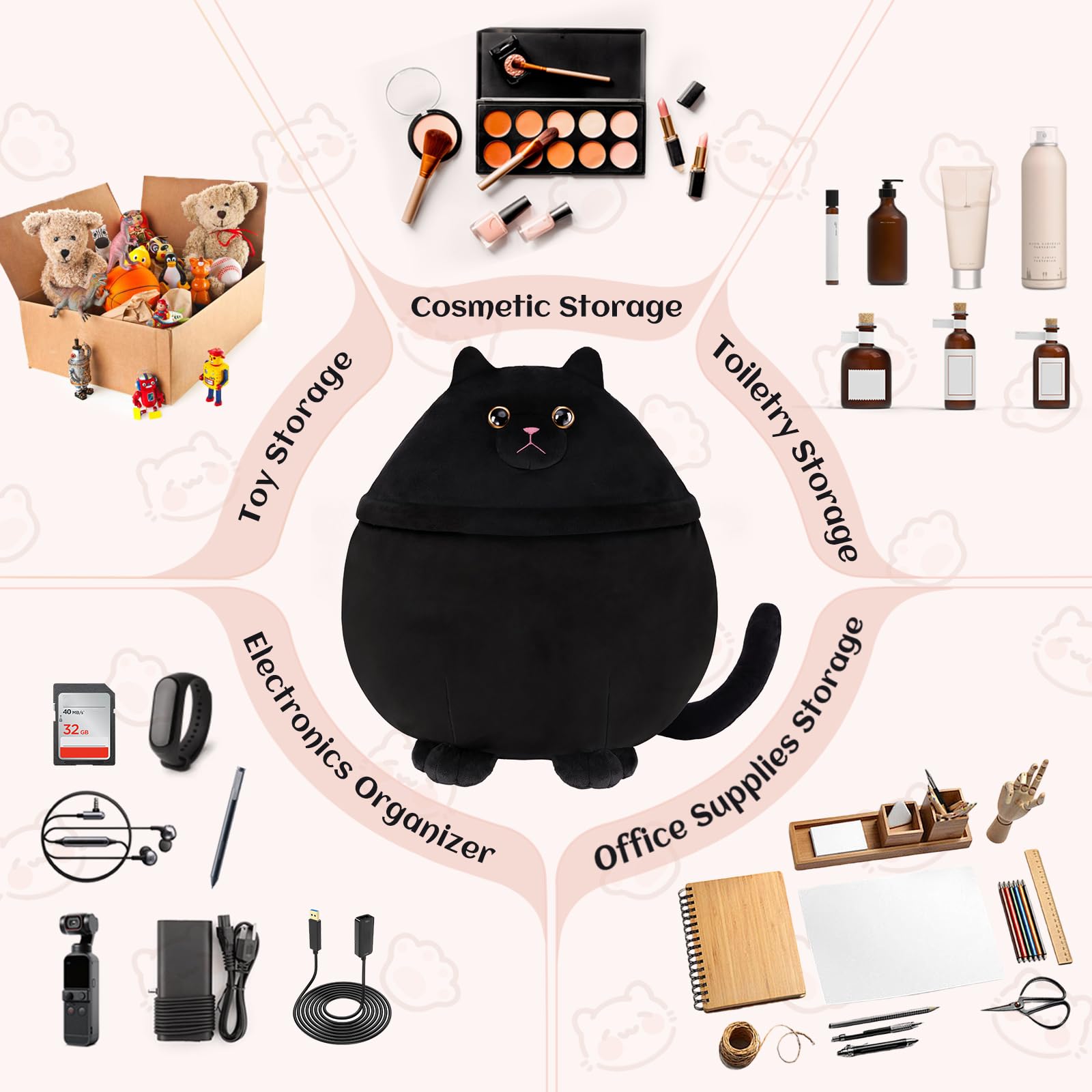 Lustige Katzen-Kosmetiktasche für Frauen, Mädchen & Katzenliebhaber – Große Schminktasche in Katzenform & Make-up Organizer – Witziges Geschenk zu Geburtstag, Halloween, Muttertag oder Ostern