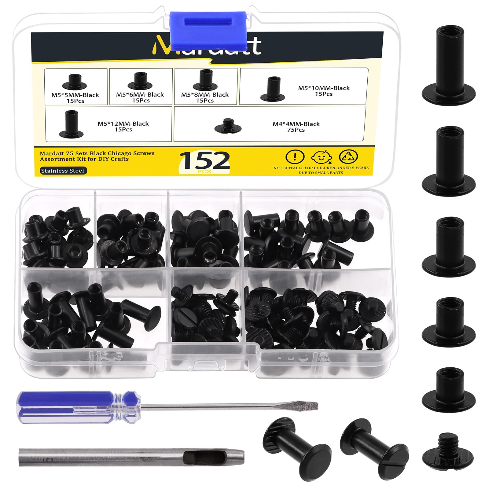 Mardatt 152Pcs 5 Sizes Chicago Screws with Punch and Screwdriver