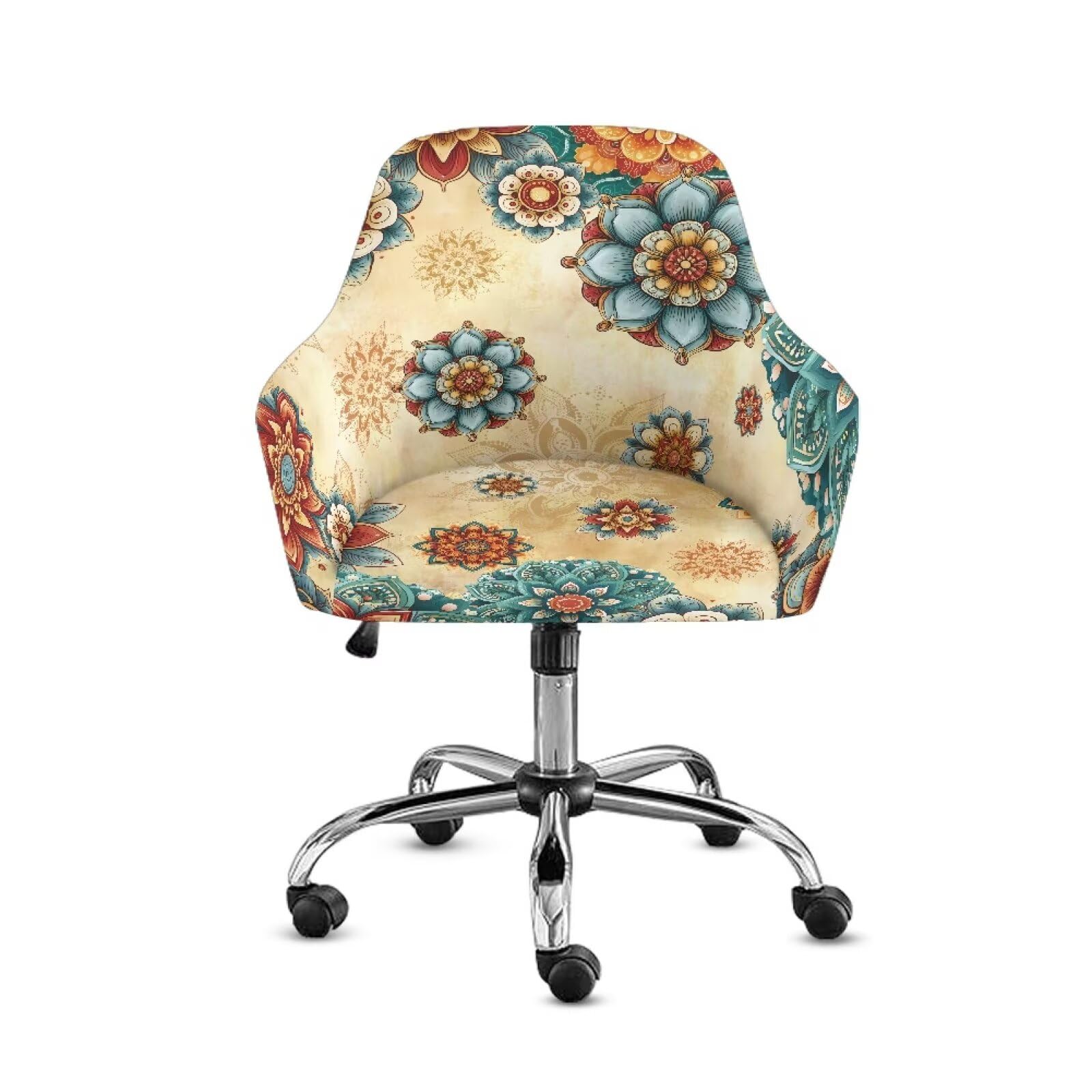 LJMKZJN Bright Flowers Curved Back Dining Chair Covers with Arms Bar Stool Covers with Armrest Reusable Modern Accent Vanity Chair Slipcover with