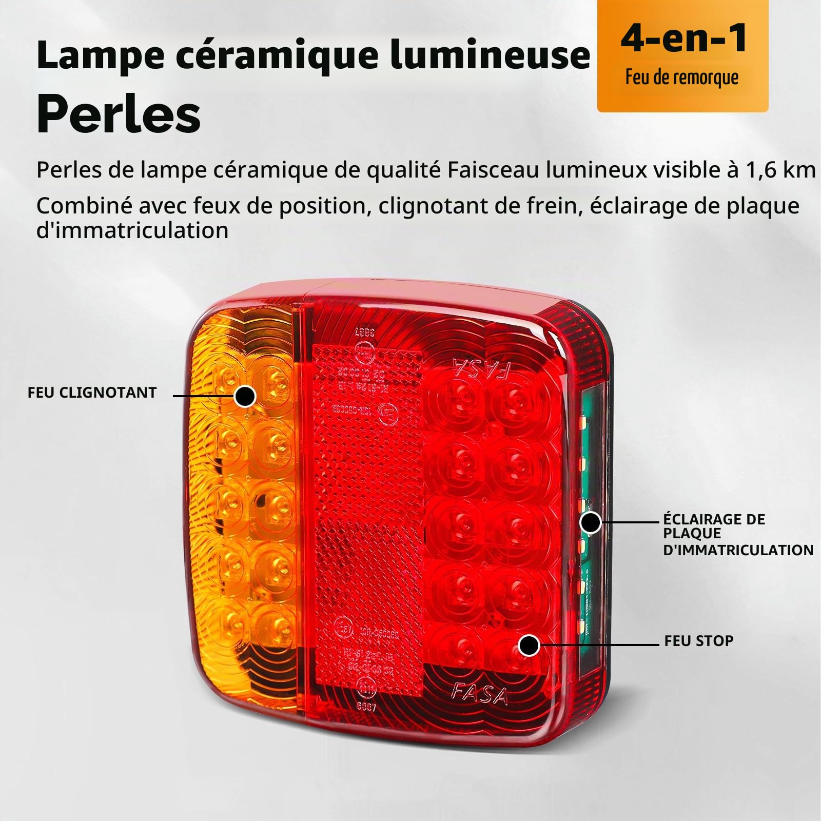 2 Pcs led feux remorque 12v avec éclairage de plaque d'immatriculation, feu de arrière stop étanche avec E-mark pour camion, camionnette, caravane, tracteur, véhicule agricole
