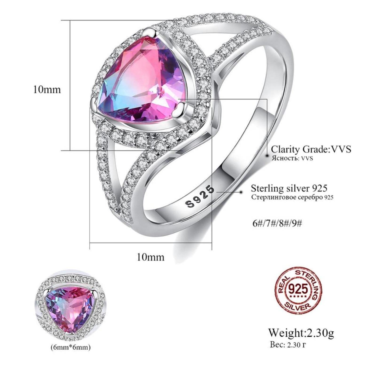 WBDWWTD Anillo Solitario De topacio púrpura místico Elegante, Plata De Ley 925, Anillo De Piedras Preciosas De arcoíris para Mujer, Anillos De Compromiso De Regalo